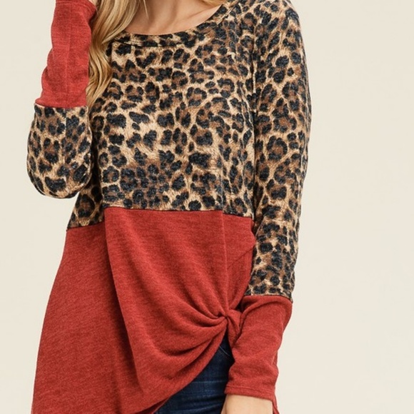 LAST 1! Cheetah/leopard color block side knot top - Picture 7 of 8